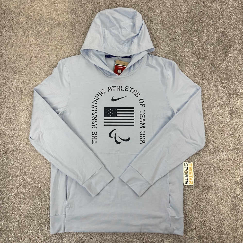 Team USA Shirt Mens Small Blue Paralympic Nike Dri Fit Long Sleeve Hooded
